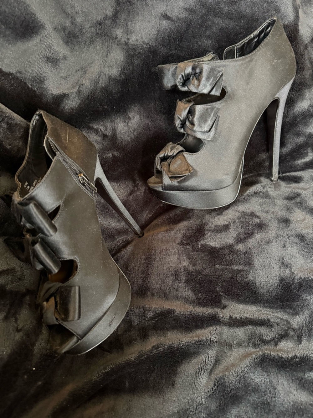 Elegant Black Bow Peep-Toe Platform Heels - Women